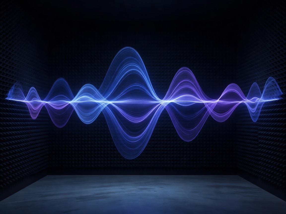 Audio soundwave frequency visualization glowing in low frequency acoustic sound studio