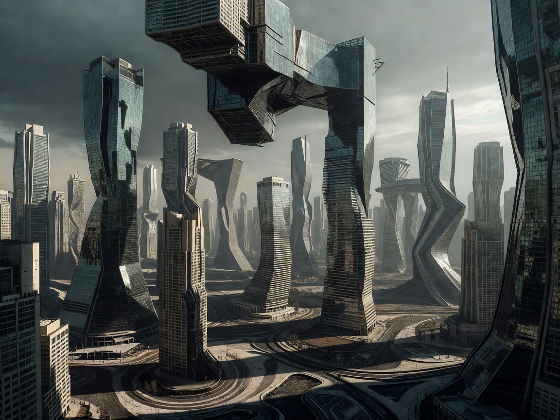 Inception folding cityscape surreal architectural dream level with shifting skyscrapers