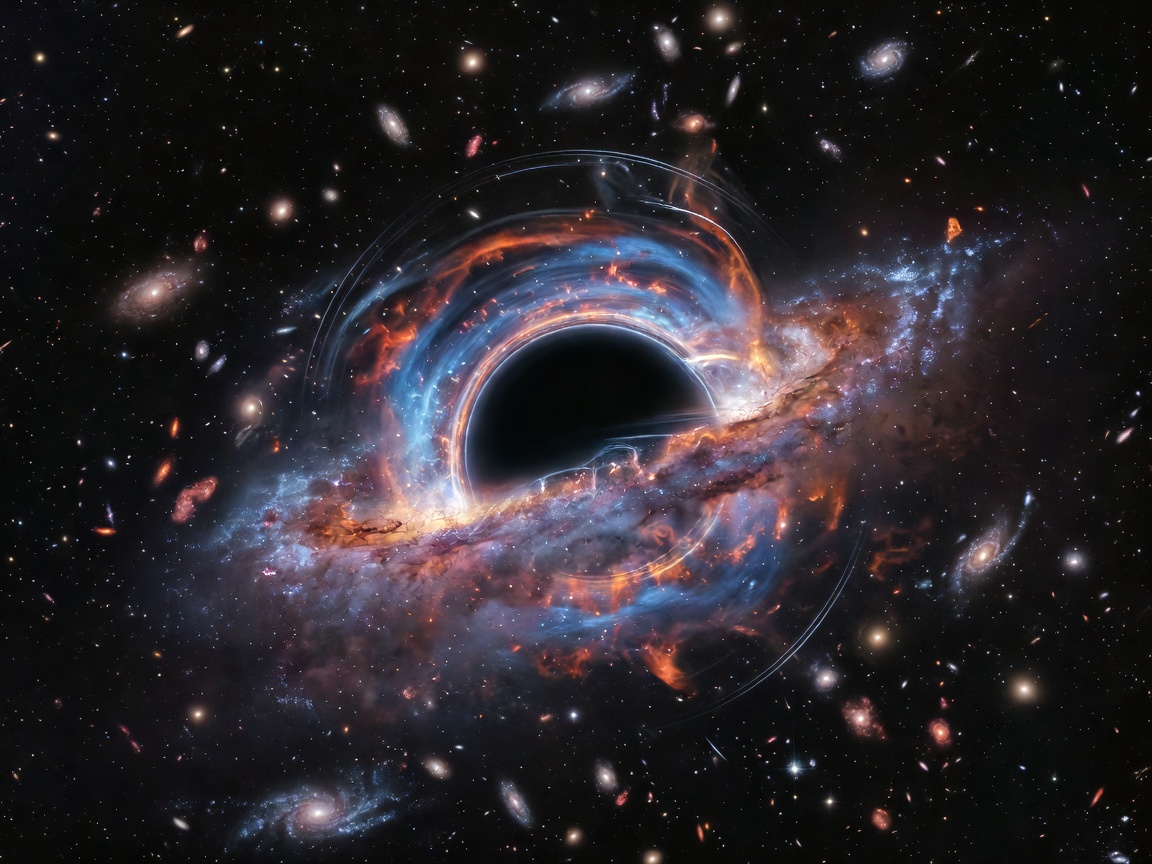 Interstellar cosmic black hole Gargantua and deep galaxy space visualization